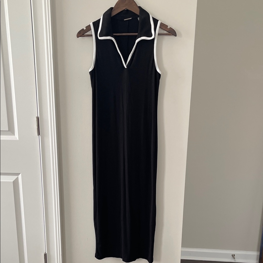 Elie Tahari Black and White Sleeveless Midi Dress